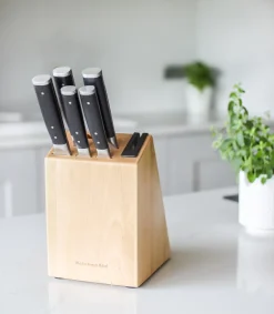 KitchenAid Messenblok Gourmet Berkenhout - 6-delig - Geintegreerde messenslijper
