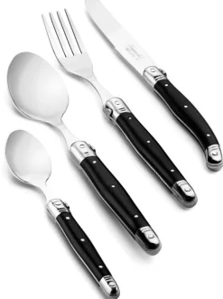 Laguiole Style de Vie Bestekset & Bestekbak - Premium Line - Zwart - 24 delig / 6 personen