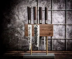 Laguiole Style de Vie Magnetisch Messenblok Walnoot - met natuurstenen voet