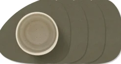 LIND DNA Onderzetters Nupo - Leer - Army Green - 13 x 11 cm - 4 Stuks
