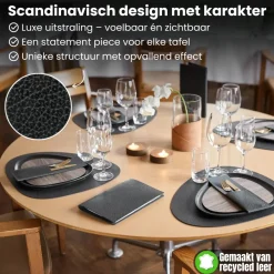 LIND DNA Placemats Hippo - Leer - Black Anthracite - Curved - Afwasbaar - 44 x 37 cm - 2 Stuks