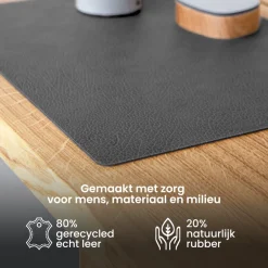 LIND DNA Placemats Hippo - Leer - Anthracite Grey - Afwasbaar - 45 x 35 cm - 2 Stuks