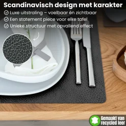LIND DNA Placemats Hippo - Leer - Black Anthracite - Afwasbaar - 45 x 35 cm - 2 Stuks