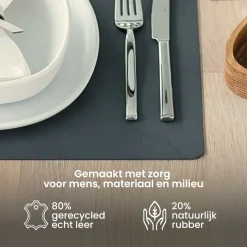 LIND DNA Placemats Nupo - Leer - Black - Afwasbaar - 45 x 35 cm - 2 Stuks