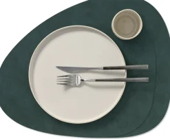 LIND DNA Placemats Nupo - Leer - Dark Green - Curved - Afwasbaar - 44 x 37 cm - 2 Stuks