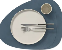 LIND DNA Placemats Nupo - Leer - Dark Blue - Curved - Afwasbaar - 44 x 37 cm - 2 Stuks