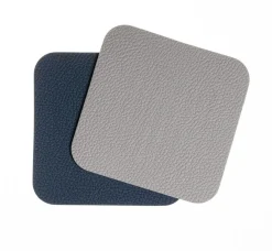 Onderzetters - Vegan leer - Grijs / Blauw - dubbelzijdig - 10 x 10 cm - 6 stuks - Cookinglife