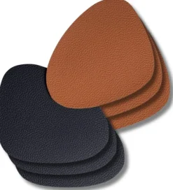 Onderzetters - Vegan leer - Zwart / Cognac - Organic - dubbelzijdig - 13 x 11 cm - 6 stuks - Cookinglife