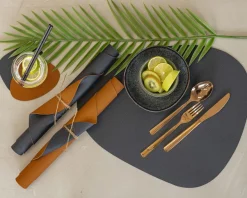 Onderzetters - Vegan leer - Zwart / Cognac - Organic - dubbelzijdig - 13 x 11 cm - 6 stuks - Cookinglife
