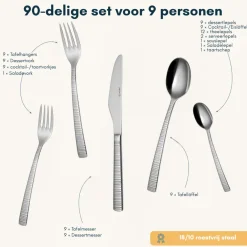 Sola Bestekset Bali - 18/10 RVS - 90 delig / 9 personen