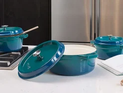 Sola Braadpan met deksel - Blauw - ø 24 cm / 3.5 Liter - geëmailleerde anti-aanbaklaag