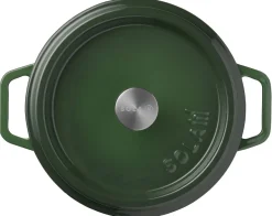 Sola Braadpan met deksel Gietijzer - Groen - ø 24 cm / 3.2 Liter - geëmailleerde anti-aanbaklaag