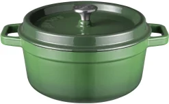 Sola Braadpan met deksel Gietijzer - Groen - ø 28 cm / 5 Liter - geëmailleerde anti-aanbaklaag