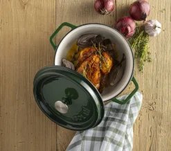 Sola Braadpan met deksel Gietijzer - Groen - ø 28 cm / 5 Liter - geëmailleerde anti-aanbaklaag
