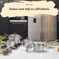 Sola Pannenset Pearl 4-Delig RVS - Downdraft geschikt - Kookpan ø 16, 18, 20 cm & Steelpan ø 16 cm - geschikt voor alle warmtebronnen