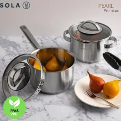 Sola Pannenset Pearl 4-Delig RVS - Downdraft geschikt - Kookpan ø 16, 18, 20 cm & Steelpan ø 16 cm - geschikt voor alle warmtebronnen