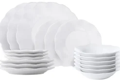 Villa d'Este Home Serviesset Scallop Wit Opaalglas 18-delig / 6 personen - 6 dinerborden, 6 ontbijtborden en 6 diepe borden