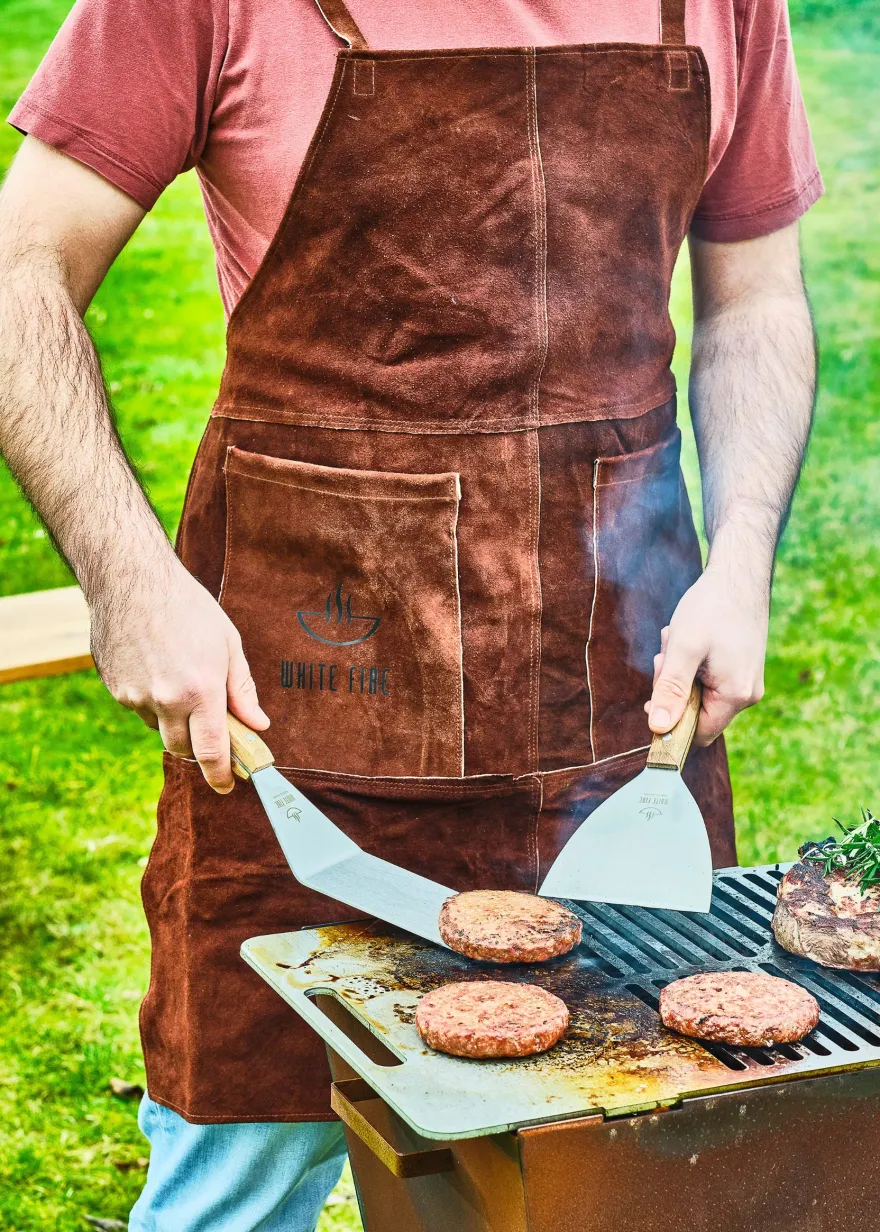 White Fire BBQ Schort Leer - Bruin - Verstelbaar