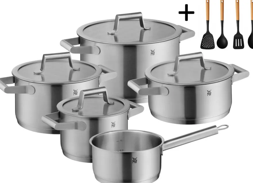 WMF Pannenset Comfort Line 5-Delig Inclusief GRATIS Cookinglife Kookgerei set - Kookpan ø 16, 20, 20 en 24 cm en Steelpan ø 16 cm