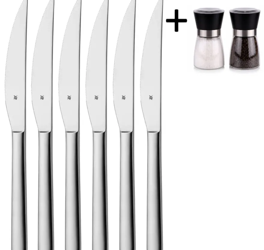 WMF Steakmessen Nuova - 6 stuks - Inclusief GRATIS Cookinglife Peper- en Zoutmolenset