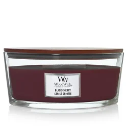 WoodWick Geurkaars Ellipse Black Cherry - 9 cm / 19 cm - Geurkaars in Glas - Houten Lont