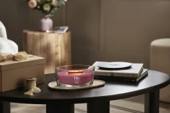 WoodWick Geurkaars Ellipse Dark Cherry - 9 cm / 19 cm - Geurkaars in Glas - Houten Lont