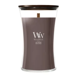 WoodWick Geurkaars Large Iris Woods - 18 cm / ø 10 cm - Geurkaars in Glas - Houten Lont