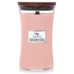 WoodWick Geurkaars Large Pressed Blooms & Patchouli - 18 cm / ø 10 cm - Geurkaars in Glas - Houten Lont