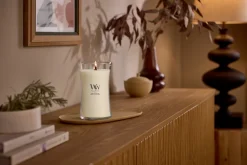 WoodWick Geurkaars Large Vanilla & Sea Salt - 18 cm / ø 10 cm - Geurkaars in Glas - Houten Lont