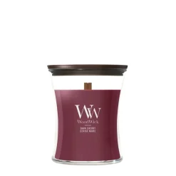WoodWick Geurkaars Medium Dark Cherry - 11 cm / ø 10 cm - Geurkaars in Glas - Houten Lont