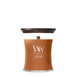 WoodWick Geurkaars Medium Saffron Smoke - 11 cm / ø 10 cm - Geurkaars in Glas - Houten Lont