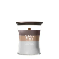 WoodWick Geurkaars Medium Trilogy Radiant Cashmere - 11 cm / ø 10 cm - Geurkaars in Glas - Houten Lont