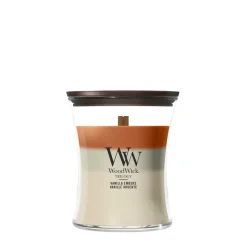 WoodWick Geurkaars Medium Trilogy Vanilla Embers - 11 cm / ø 10 cm - Geurkaars in Glas - Houten Lont