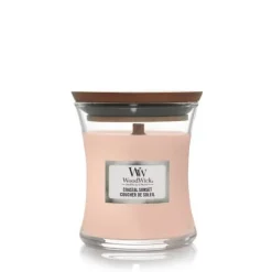 WoodWick Geurkaars Mini Coastal Sunset - 8 cm / ø 7 cm - Geurkaars in Glas - Houten Lont